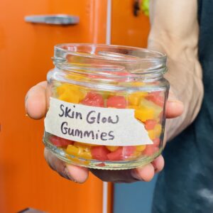 a photo of a jar of Natural Fruit Juice Skin Glow Gummis